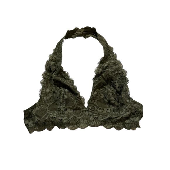 Free People Intimately Lace Halter Bralette Olive Green Size XS - Picture 1 of 5